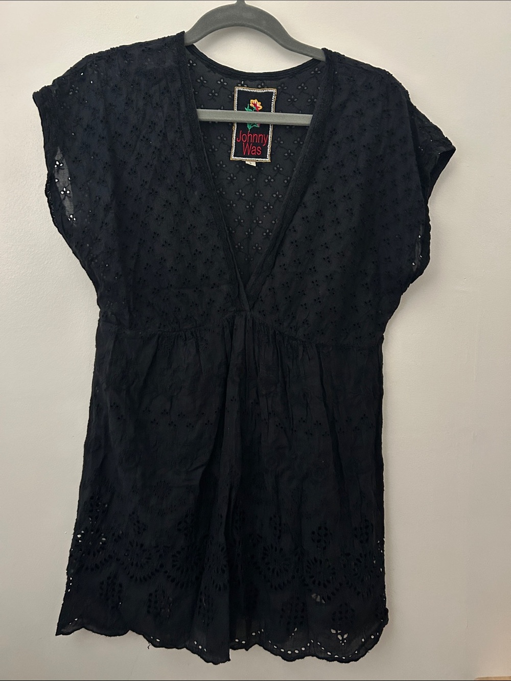 Johnny Was Navy Eyelet V-Neck Tunic Dress SZ S